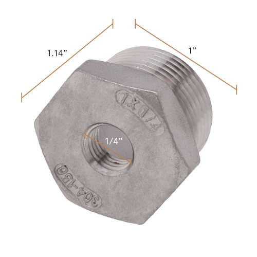 Main product image of T304 1" x 1/4" Stainless Steel Hex Bushing