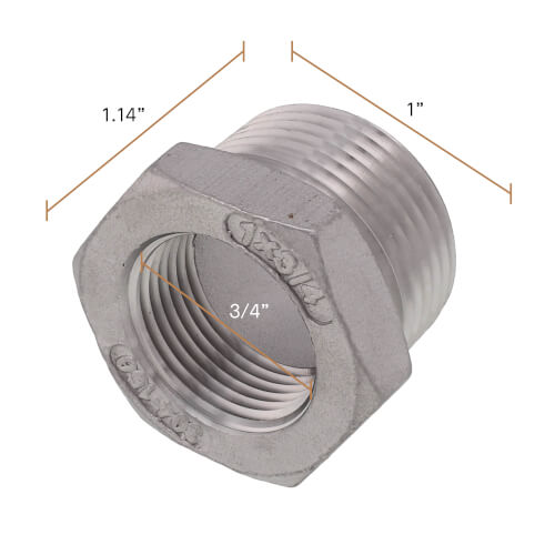 Main product image of T304 1" x 3/4" Stainless Steel Hex Bushing