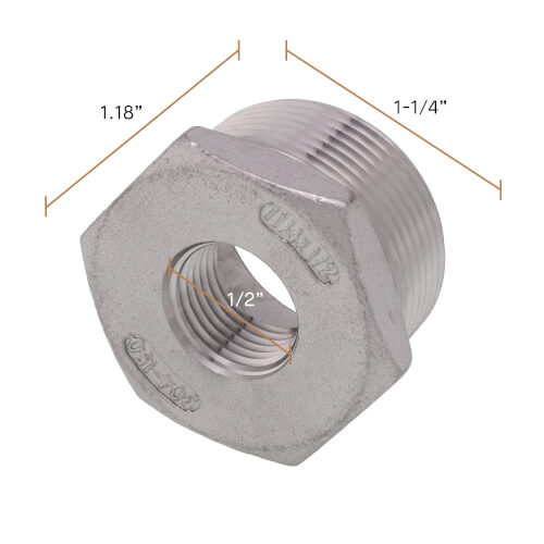 Main product image of T304 1-1/4" x 1/2" Stainless Steel Hex Bushing