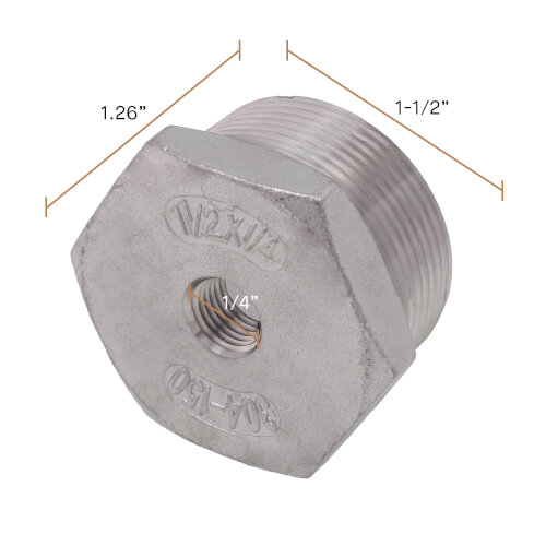 Main product image of T304 1-1/2" x 1/4" Stainless Steel Hex Bushing