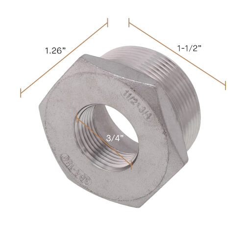 Main product image of T304 1-1/2" x 3/4" Stainless Steel Hex Bushing