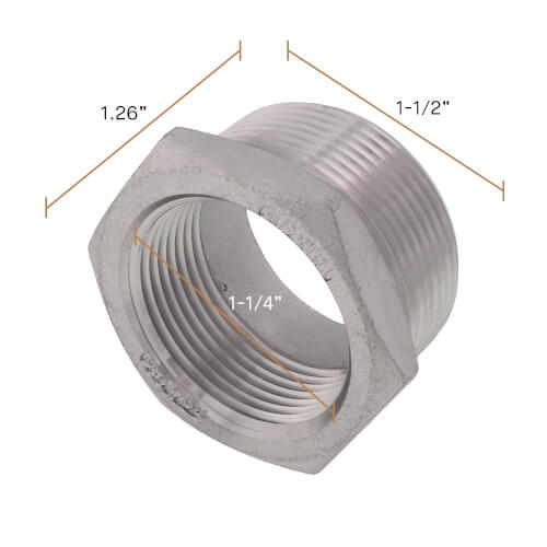 Main product image of T304 1-1/2" x 1-1/4" Stainless Steel Hex Bushing