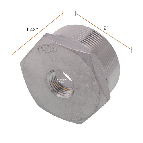 Main product image of T304 2" x 1/2" Stainless Steel Hex Bushing