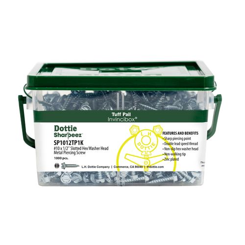 Main product image of #10 x 1/2" Slotted Hex Washer Head Metal Piercing Screws (1,000 Piece Tuff Pail)