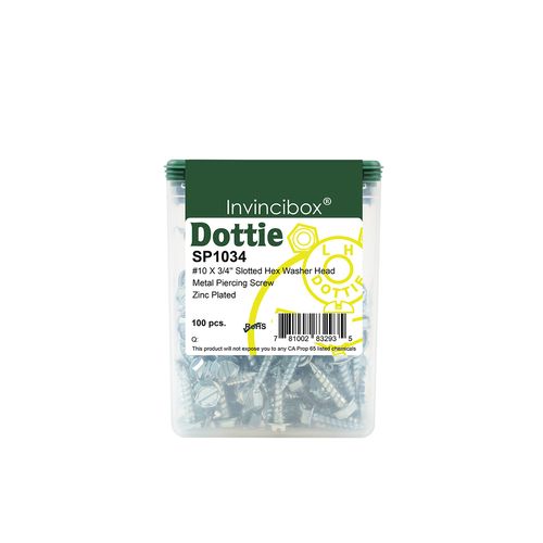 Main product image of #10 X 3/4" Slotted Hex Washer Head Metal Piercing Screws (100 pieces)