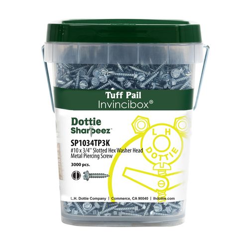 Main product image of #10 x 3/4" Slotted Hex Washer Head Metal Piercing Screw (3,000 Piece Tuff Pail)