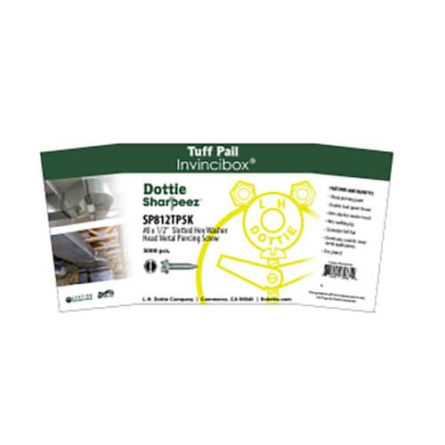 Main product image of #8 x 1/2" Slotted Hex Washer Head Metal Piercing Screw Tuff Pail (Pack of 5000)