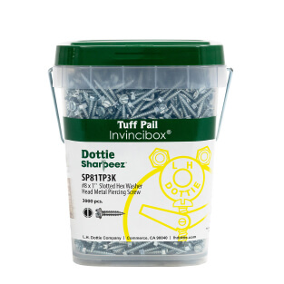 Main product image of #8 x 1" Slotted Hex Washer Head Metal Piercing Screw Tuff Pail (Pack of 3000)