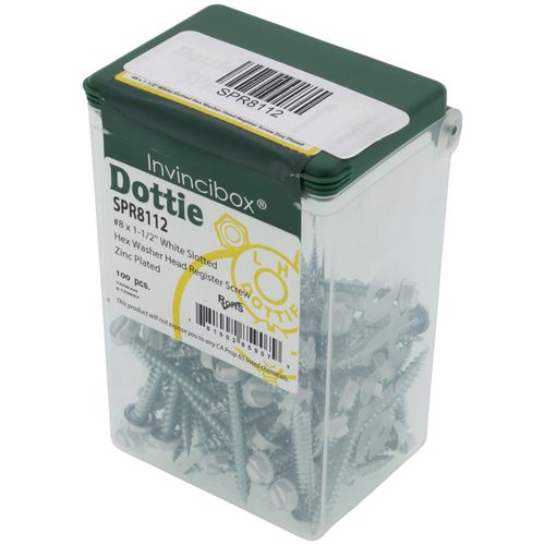 Main product image of #8 x 1-1/2" White Slotted Hex Washer Head Register Screw (Pack of 100)
