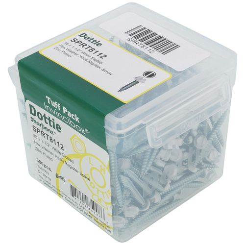 Main product image of #8 x 1-1/2" White Slotted Hex Washer Head Register Screw Tuff Pack (Pack of 300)