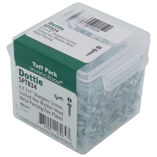 Main product image of #8 x 3/4" Slotted Hex Washer Head Metal Piercing Screw Tuff Pack (Pack of 500)
