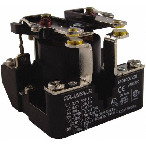 Main product image of 1-1/2 hp, 10 VA , Elec. Mech. Screw Clamp General Purpose Relay 40 at 277 VAC & 5 at 600 V, DPST, 480 VAC at 50/60 Hz, 63.6mm x 49.6mm x 63.2mm, 8501CO7V29