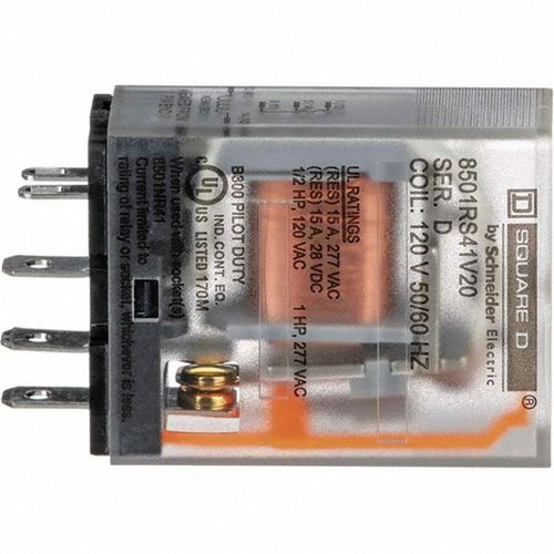 Main product image of 1 hp at 240v & 1/2 hp at 120v, Electromechanical Plug-in General Purpose Relay 12 Amp at 240 VAC, SPDT, 120 VAC at 50/60 Hz, 8501RS41V20
