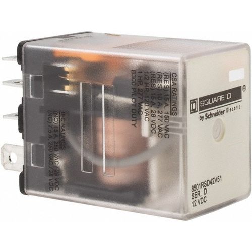 Main product image of Electromechanical Plug-in General Purpose Relay 10 Amp at 240 VAC, DPDT, 12 VDC, 8501RSD42V51