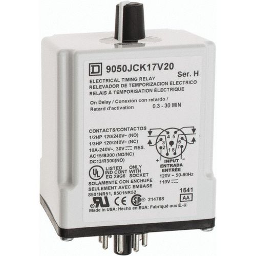 Main product image of 0.3 to 30 min Delay, DPDT Time Delay Relay 10 Contact Amp, 110 VDC & 120 VAC, 9050JCK17V20