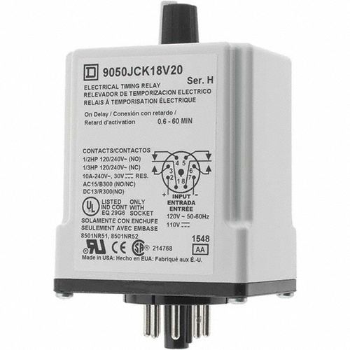 Main product image of 0.66 min Delay, DPDT Time Delay Relay 10 Contact Amp, 110 VDC & 120 VAC, 9050JCK18V20