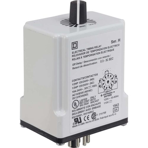 Main product image of DPDT Time Delay Relay 10 Contact Amp, 110 VDC & 120 VAC, 9050JCK24V20