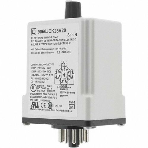 Main product image of DPDT Time Delay Relay 10 Contact Amp, 110 VDC & 120 VAC, 9050JCK25V20