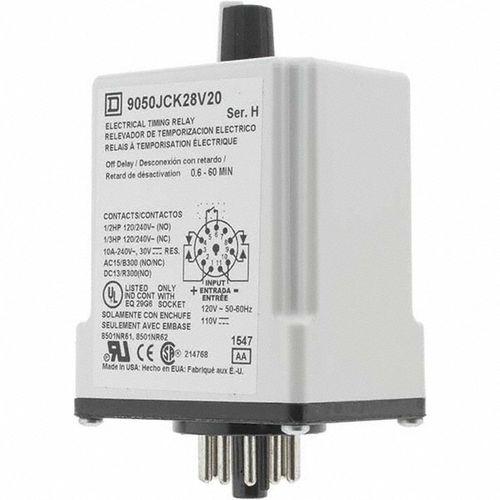 Main product image of 0.66 min Delay, DPDT Time Delay Relay 10 Contact Amp, 110 VDC & 120 VAC, 9050JCK28V20