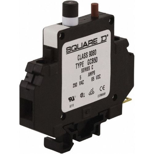 Main product image of 5 Amp, 250 VAC, 65 VDC, 1 Pole, DIN Rail Mount Circuit Protector Thermal Magnetic Trip, 16-10 AWG, 64mm x 80mm, 9080GCB50