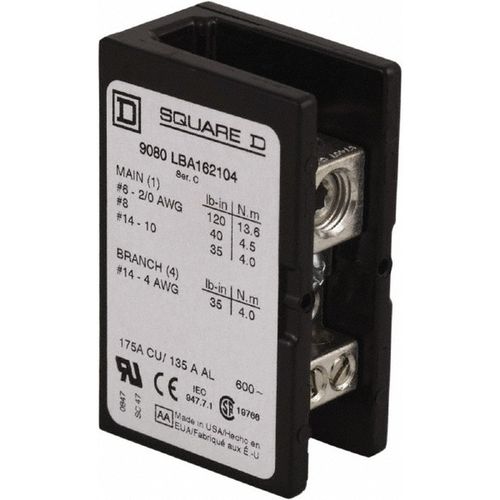 Main product image of 1 Pole, 270 Al, 335 (Copper) Amp, Phenolic Power Distribution Block 600 VAC, 1 Primary Connection, 9080LBA163104