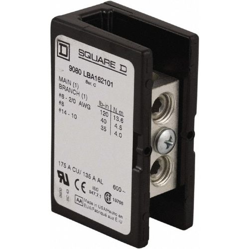 Main product image of 3 Poles, 135 Al, 175 (Copper) Amp, Phenolic Power Distribution Block 600 VAC, 1 Primary Connection, 9080LBA362101
