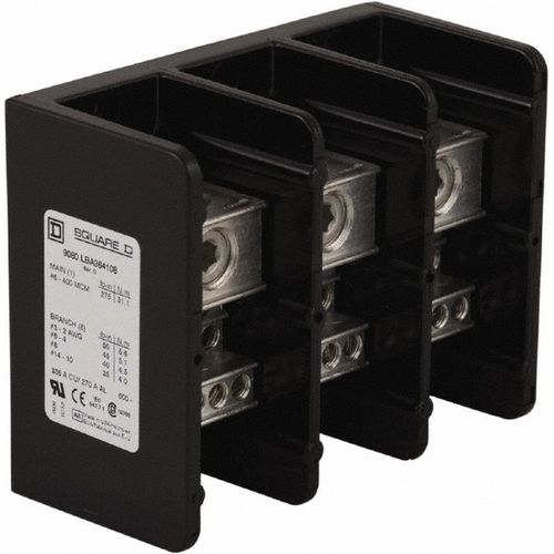 Main product image of 3 Poles, 270 Al, 335 (Copper) Amp, Phenolic Power Distribution Block 600 VAC, 1 Primary Connection, 9080LBA364108