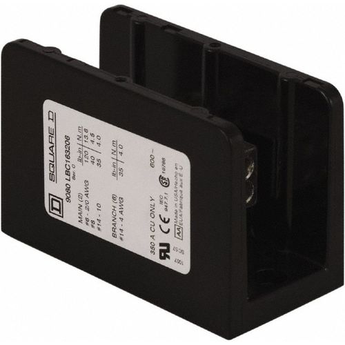 Main product image of 1 Pole, 350 (Copper) Amp, Phenolic Power Distribution Block 600 VAC, 2 Primary Connection, 9080LBC163206