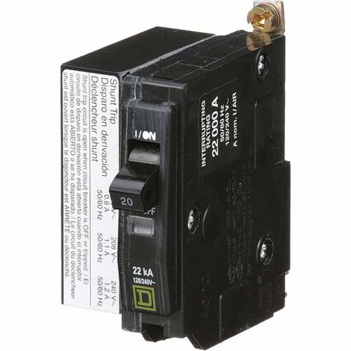 Main product image of 20 Amp, 240 VAC, 1 Pole, Bolt On Miniature Circuit Breaker 14-8 AWG, QOB120VH1021