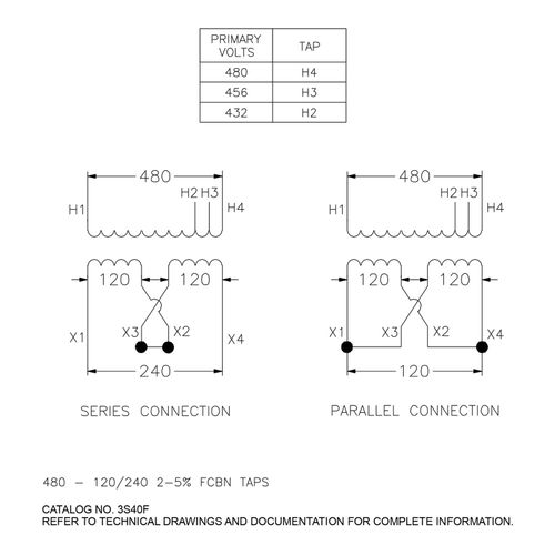 Main product image of Dry Encapsulated Transformer (3kVA, 1PH, 480V Primary, 120/240V Secondary), 3S40F