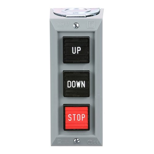 Main product image of Momentary 2NO/3NC 3-Operator Projecting Push Button, Down/Stop/Up Legend, NEMA 1 Push-Button Control Station, 9001BG305