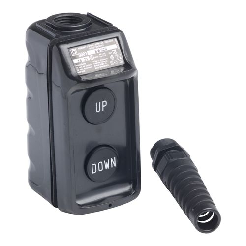 Main product image of Momentary 4NO 2-Operator Flush Push Button, Up & Down Legend, NEMA 1, 3, 3R, 4 & 4X Pendant Control Station (Black), 9001BW92B