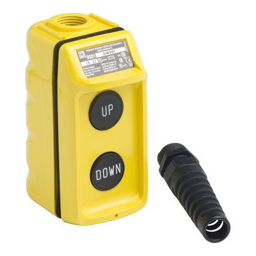 Main product image of Momentary 8NO 2-Operator Flush Push Button, Up & Down Legend Pendant Control Station (Yellow), 9001BW98Y