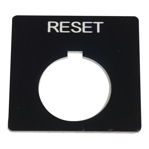 Main product image of 2-1/4" Square Plastic Legend Plate, Reset, White Letters, 1.2" Hole Dia. (Black), 9001KN123BP
