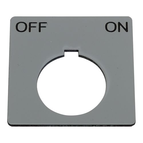 Main product image of 2-1/4" Square Plastic Legend Plate, Off-On, Black Letters, 1.2" Hole Dia. (Silver), 9001KN144SP