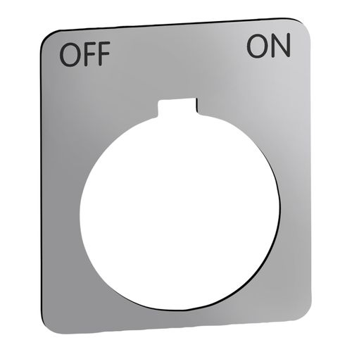 Main product image of 1-3/4" Square Plastic Legend Plate, Off-On, Black Letters, 1.2" Hole Dia. (Silver), 9001KN244SP