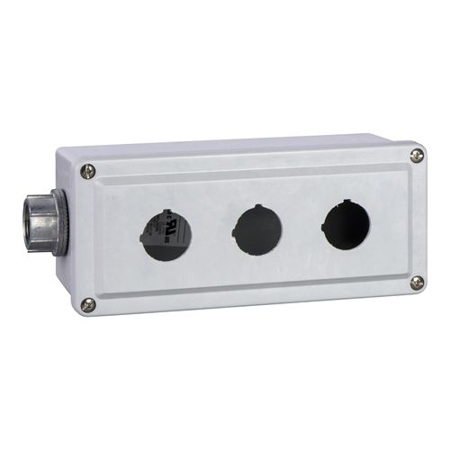 Main product image of 3-Hole 30mm Hole Dia. Stainless Steel NEMA 1, 3, 4, 4X & 12 Pushbutton Switch Enclosure, 9001KYSS3