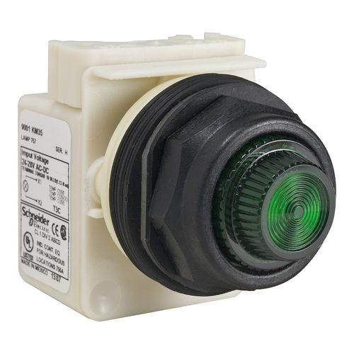 Main product image of 24V/28V Round Lens Corrosion, Dust And Oil Resistant Indicating Light With Screw Clamp Connector (Green), 9001SKP35G31