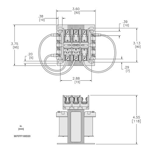 Main product image of Top Mount Fuse Block Control Transformer (100VA, 1PH, 131F Temp Rise), 9070TF100D20