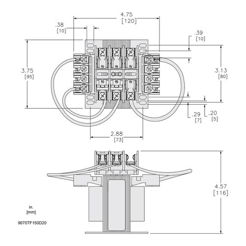 Main product image of Top Mount Fuse Block Control Transformer (150VA, 1PH, 131F Temp Rise), 9070TF150D20
