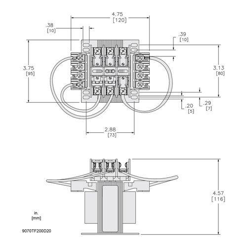 Main product image of Top Mount Fuse Block Control Transformer (200VA, 1PH, 176F Temp Rise), 9070TF200D20
