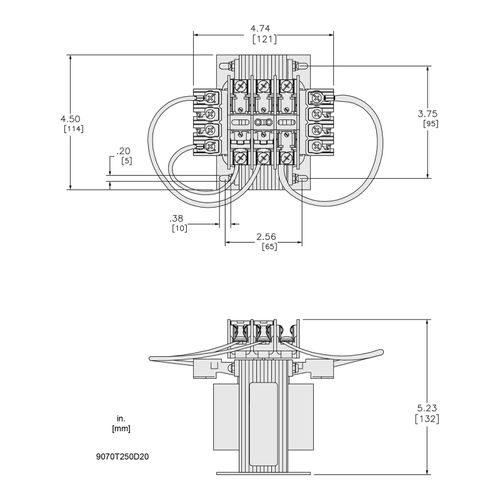 Main product image of Top Mount Fuse Block Control Transformer (250VA, 1PH, 176F Temp Rise), 9070TF250D20