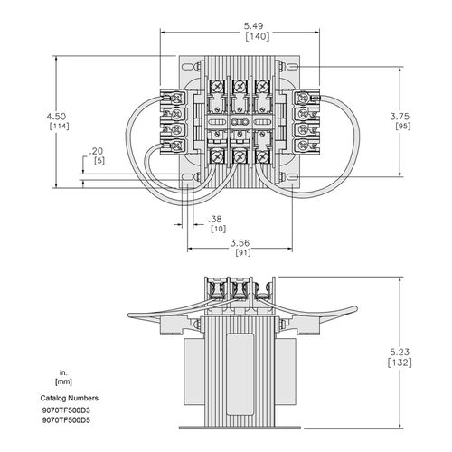 Main product image of Top Mount Fuse Block Control Transformer (500VA, 1PH, 239F Temp Rise), 9070TF500D3