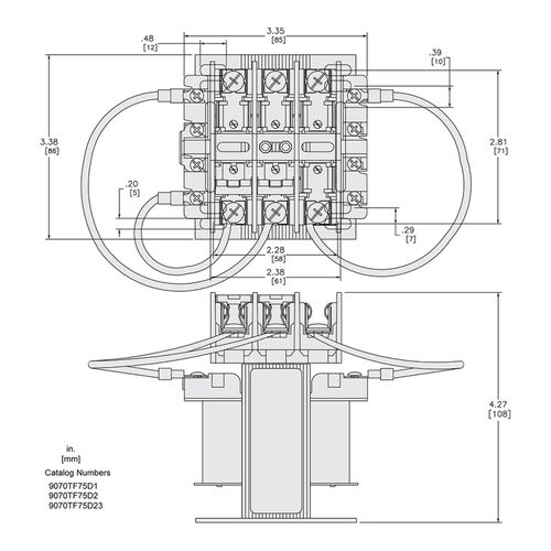 Main product image of Top Mount Fuse Block Control Transformer (75VA, 50/60Hz, 3.34" x 4.18" H), 9070TF75D23