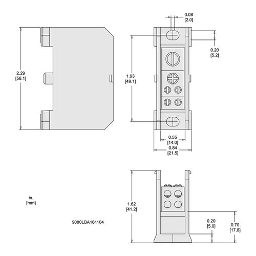 Main product image of Single Pole Thermoplastic Power Distribution Block (90A Aluminum, 115A Copper, 600VAC, 1 Primary Connection), 9080LBA161104