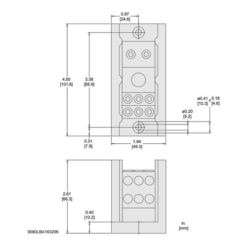 Main product image of Single Pole Phenolic Power Distribution Block (270A Aluminum, 350A Copper, 600VAC, 2 Primary Connection), 9080LBA163206