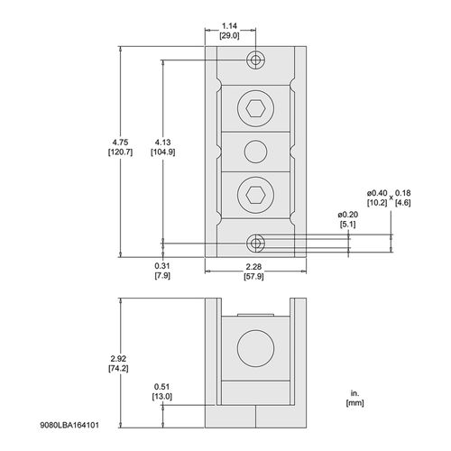 Main product image of Single Pole Phenolic Power Distribution Block (340A Aluminum, 420A Copper, 600VAC, 1 Primary Connection), 9080LBA164101