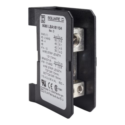 Main product image of Single Pole Phenolic Power Distribution Block (340A Aluminum, 420A Copper, 600VAC, 1 Primary Connection), 9080LBA164101