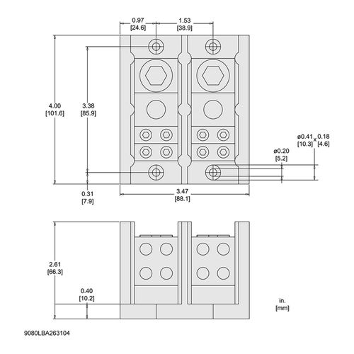 Main product image of 2 Pole Phenolic Power Distribution Block (270A Aluminum, 335A Copper, 600VAC, 1 Primary Connection), 9080LBA263104
