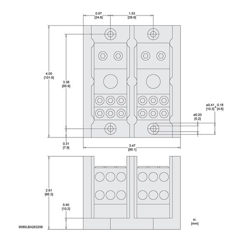 Main product image of 2 Pole Phenolic Power Distribution Block (270A Aluminum, 350A Copper, 600VAC, 2 Primary Connection), 9080LBA263206